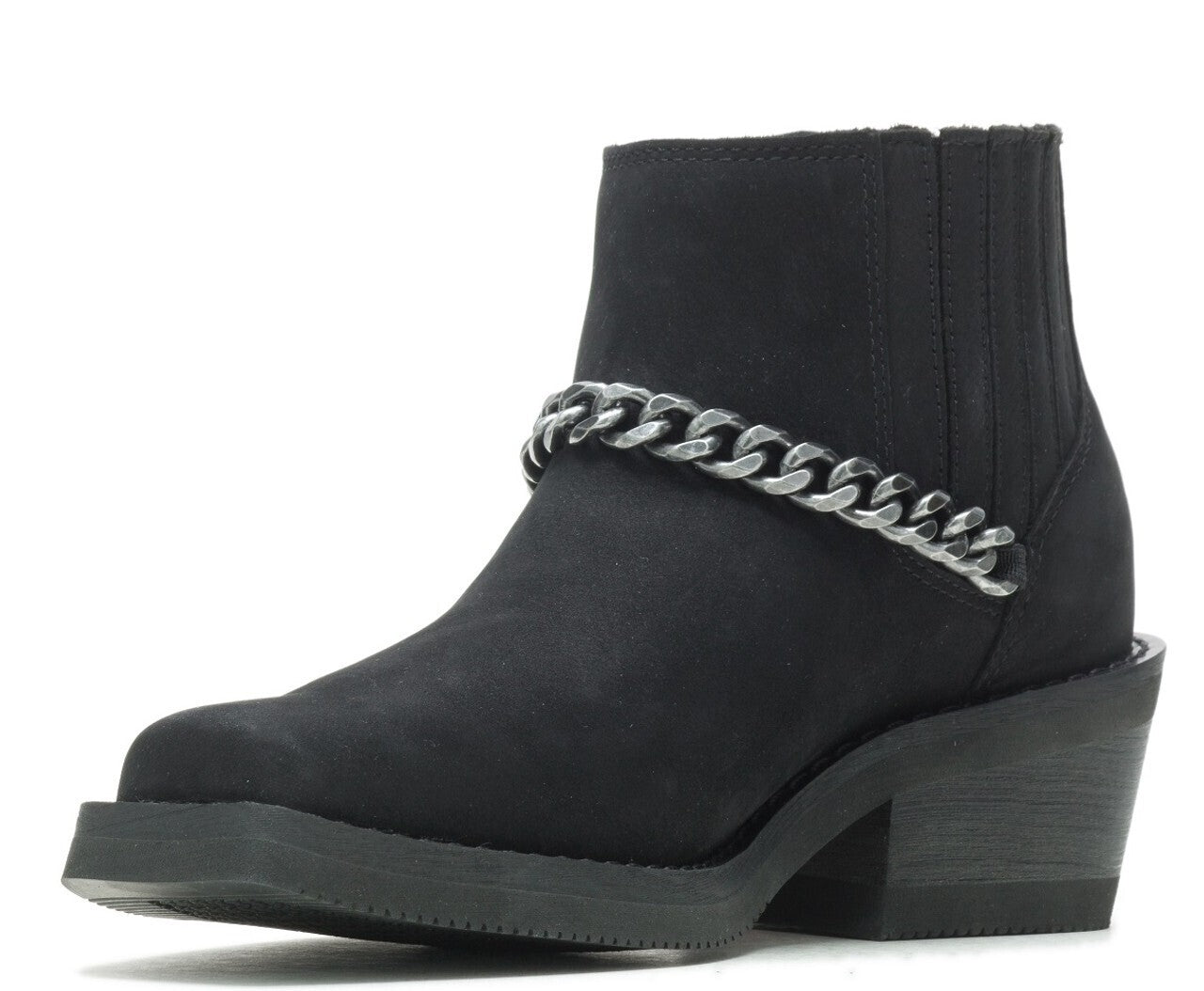 NEW HARLEY DAVIDSON D87241 SIZE 9.5 WOMEN'S KORSEN CHAIN BLK LEATHER ANKLE BOOTS