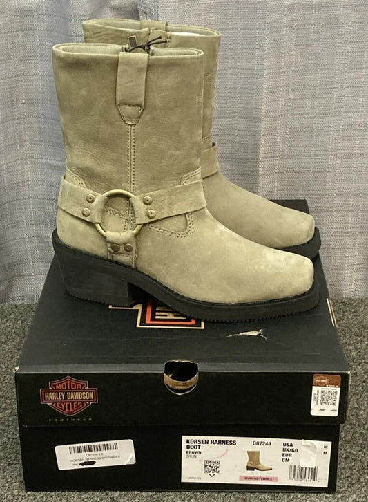 NEW HARLEY DAVIDSON D87244 SIZE 9 WOMEN'S KORSEN BROWN 7" FASHION HARNESS BOOTS