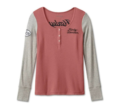 NEW GENUINE HARLEY DAVIDSON 96681-23VW WOMEN'S SMALL HENLEY KNIT PINK COLORBLOCK
