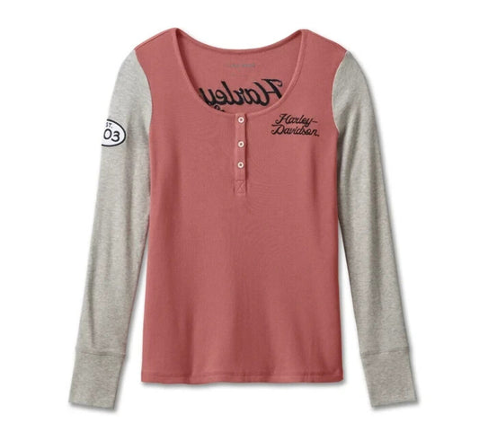 NEW GENUINE HARLEY DAVIDSON 96681-23VW WOMEN'S LARGE HENLEY KNIT PINK COLORBLOCK