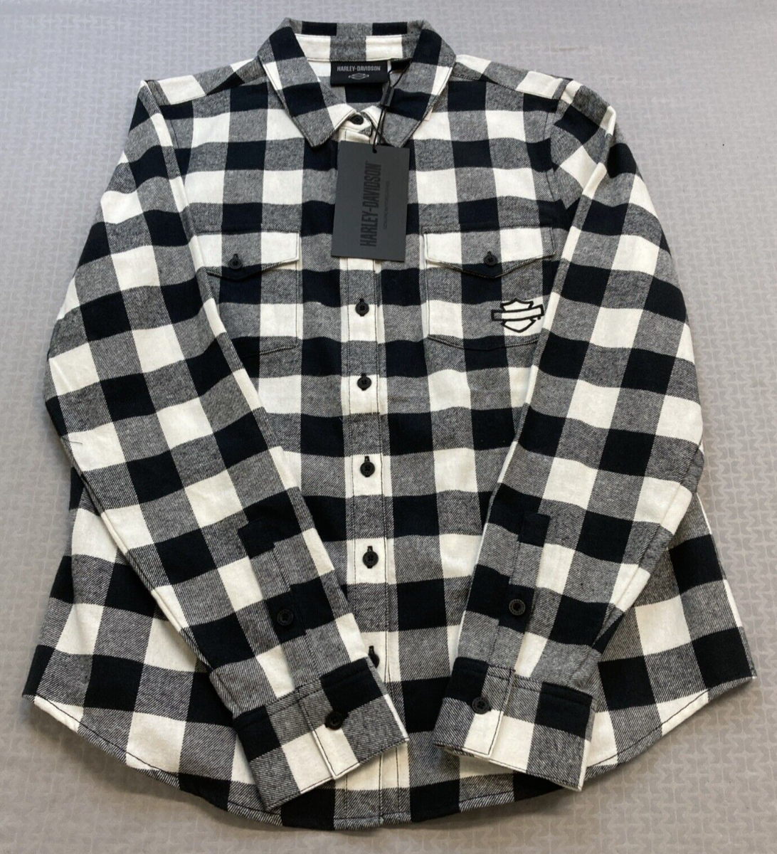 NEW GENUINE HARLEY DAVIDSON 96277-23VW WOMEN'S LARGE SHIRT WOVEN OFF WHITE PLAID