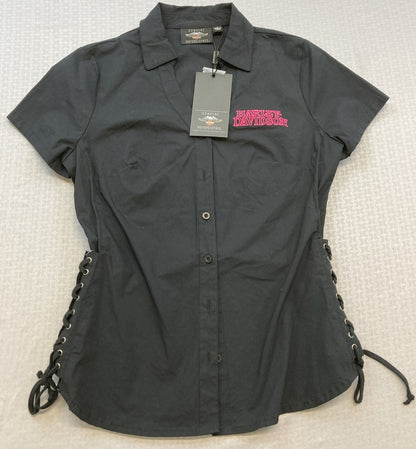 NEW HARLEY DAVIDSON 96255-22VW MED Women's Skull Laced Side Shirt w/ Rhinestone