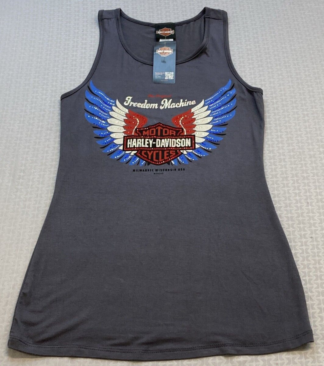 NEW GENUINE HARLEY DAVIDSON HT4697GRY S SPREAD YOUR WINGS S/L SCOOP NECK GREY