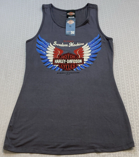 NEW GENUINE HARLEY DAVIDSON HT4697GRY S SPREAD YOUR WINGS S/L SCOOP NECK GREY