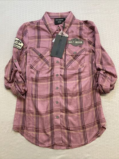 NEW GENUINE HARLEY DAVIDSON 96273-23VW SM Women's Gas & Oil PLAID SHIRT