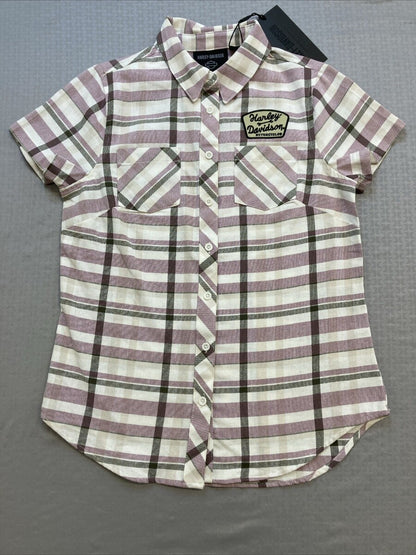 NEW GENUINE HARLEY DAVIDSON 96266-23VW Women's Shift Gears Plaid Shirt X-SMALL