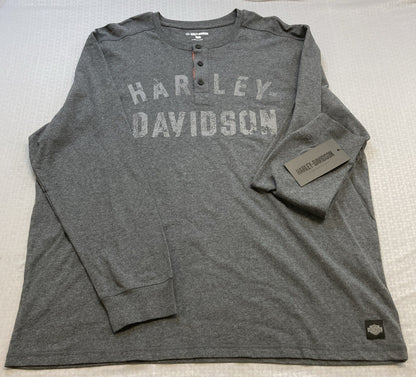 NEW GENUINE HARLEY DAVIDSON 96092-23VM 3XL MEN'S HENLEY KNIT DARK GREY HEATHER