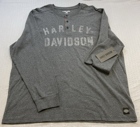 NEW GENUINE HARLEY DAVIDSON 96092-23VM 3XL MEN'S HENLEY KNIT DARK GREY HEATHER
