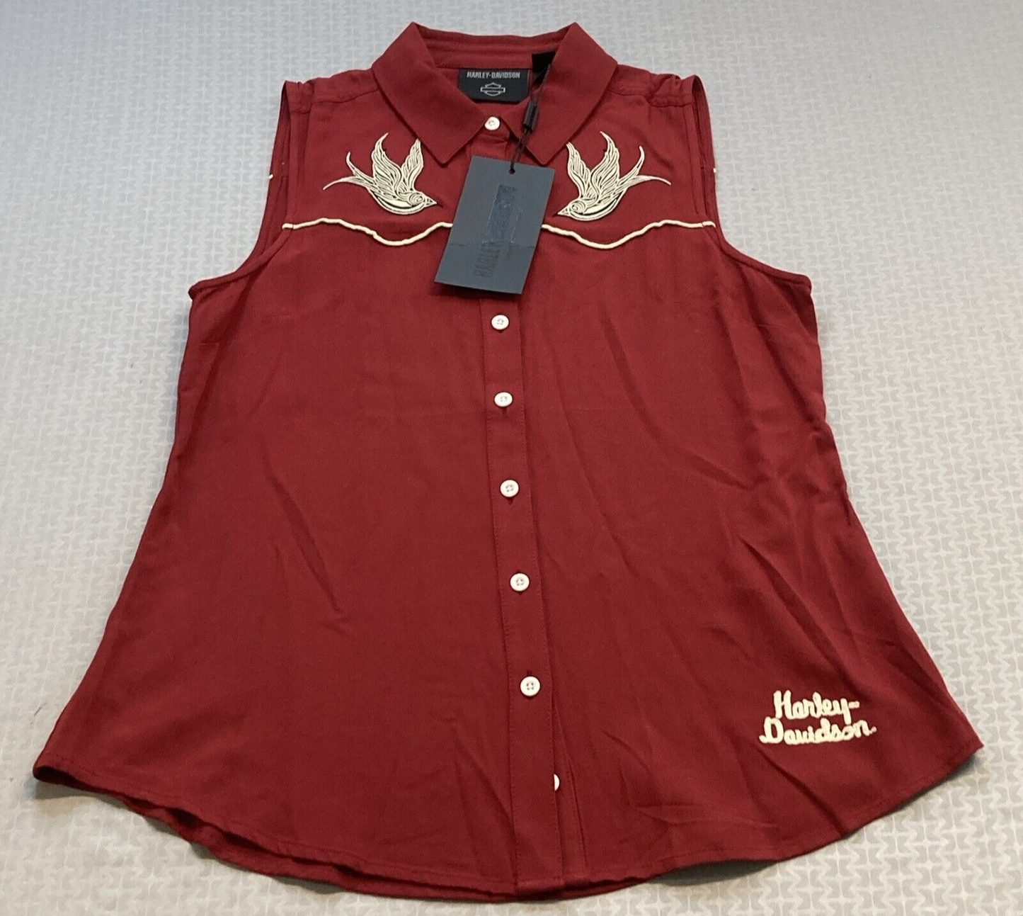NEW GENUINE HARLEY DAVIDSON 96670-22VW S SHIRT WOVEN RED MOTO CLUB SLEEVELESS