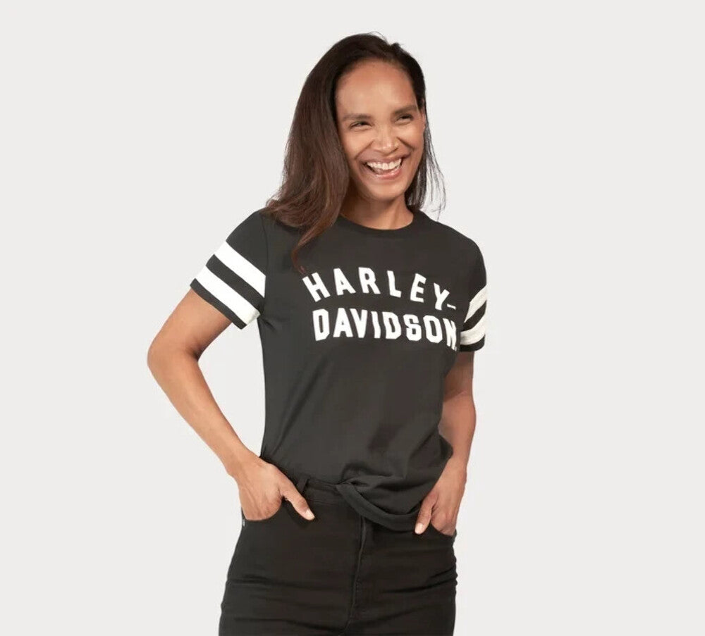 NEW GENUINE HARLEY DAVIDSON 96434-23VW Women's Forever Sleeve Striped Tee XS