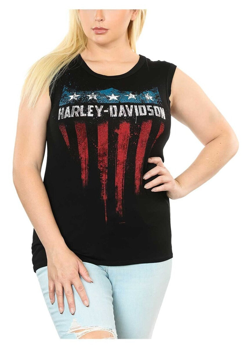 NEW HARLEY DAVIDSON HT4656BLK XS Women's Shield of Freedom Crew-Neck Sleeveless