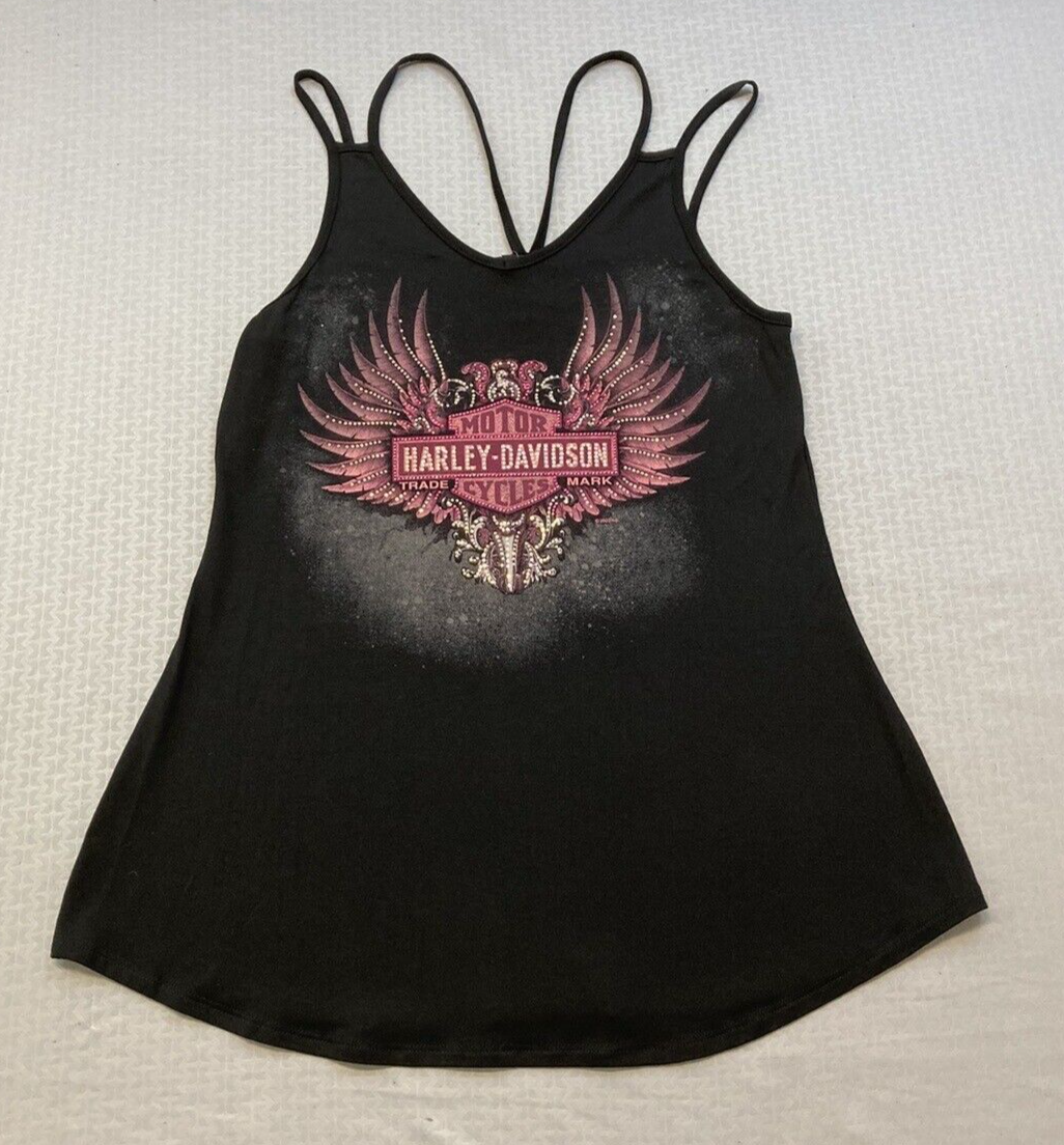 NEW HARLEY DAVIDSON HT4639BLK MED Women's Embellished Winged B&S V-Neck TANK TOP