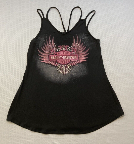 NEW HARLEY DAVIDSON HT4639BLK MED Women's Embellished Winged B&S V-Neck TANK TOP
