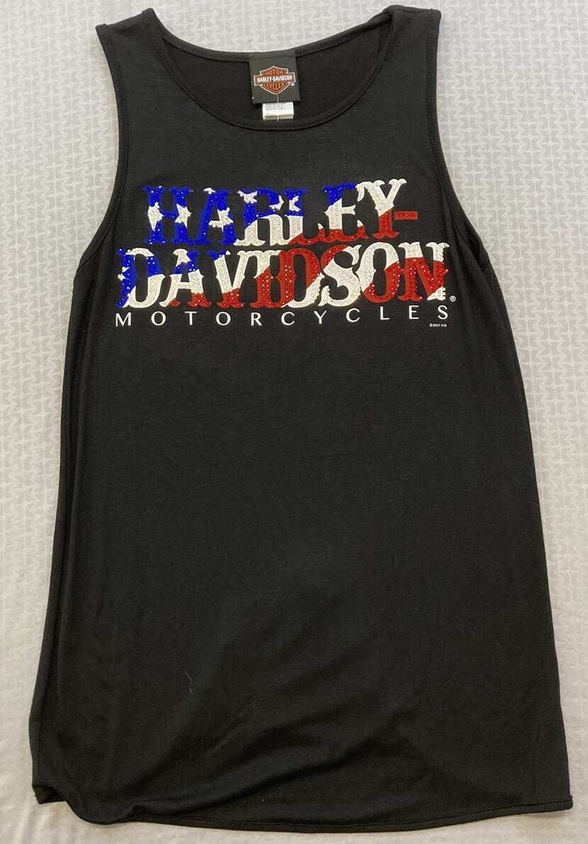 NEW HARLEY DAVIDSON HT4602BLK XS Women's Classic American Embellished Tank Top