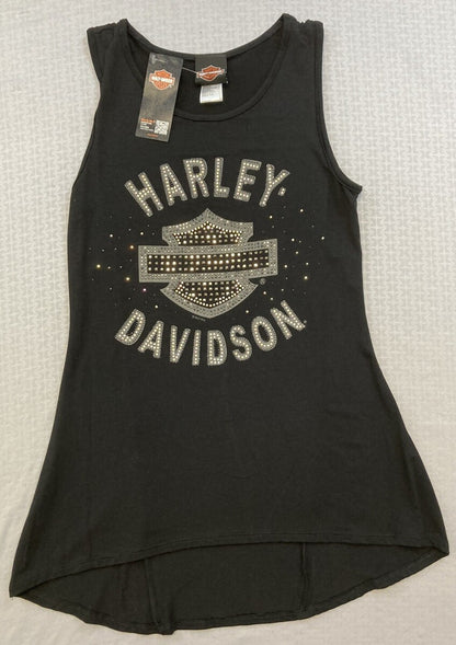 NEW HARLEY DAVIDSON HT4635BLK XSMALL Women's Stoned B&S High-Low Scoop Neck TANK