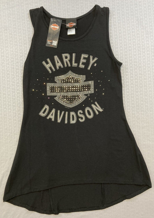 NEW HARLEY DAVIDSON HT4635BLK XSMALL Women's Stoned B&S High-Low Scoop Neck TANK