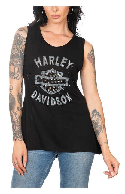 NEW HARLEY DAVIDSON HT4635BLK XSMALL Women's Stoned B&S High-Low Scoop Neck TANK