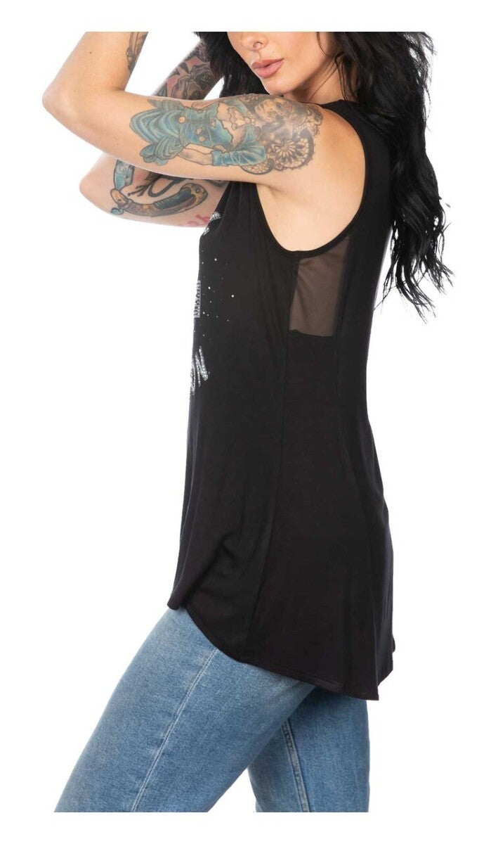 NEW HARLEY DAVIDSON HT4635BLK XSMALL Women's Stoned B&S High-Low Scoop Neck TANK