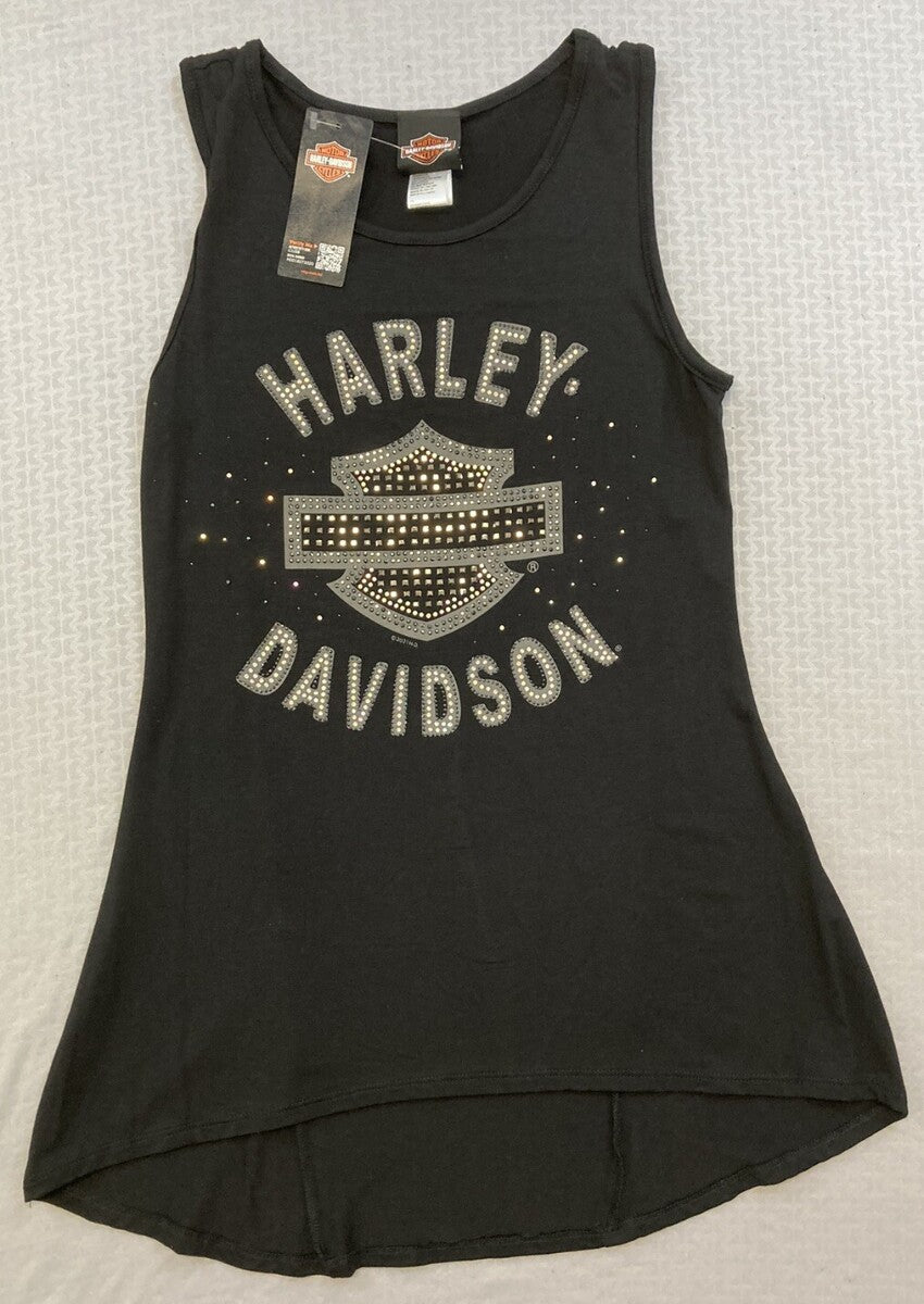 NEW HARLEY DAVIDSON HT4635BLK SMALL Women's Stoned B&S High-Low Scoop Neck TANK