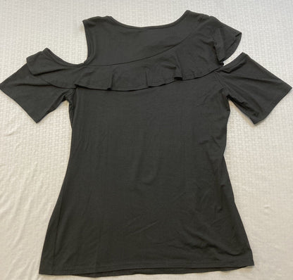 NEW HARLEY DAVIDSON HT4649BLK XS WOMENS COLD SHOULDER SCOOP NECK TEE RHINESTONES