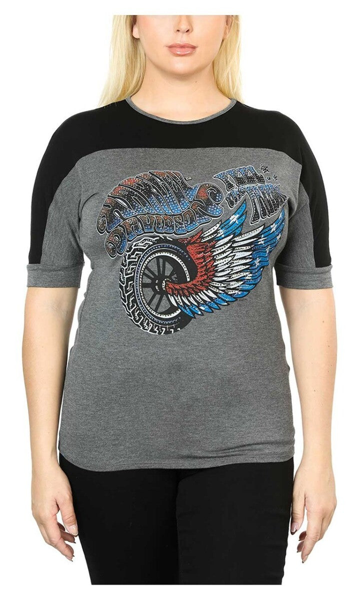 NEW HARLEY DAVIDSON HT4645GRY SMALL Women's Over the Top Bling Retro S/S TEE
