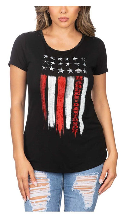 NEW HARLEY DAVIDSON HT4598BLK S Women's Freedom Embellished S/S Scoop Neck Tee