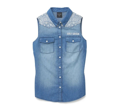 NEW GENUINE HARLEY DAVIDSON 96662-22VW SMALL SHIRT WOVEN BLUE Liberty Bell Denim