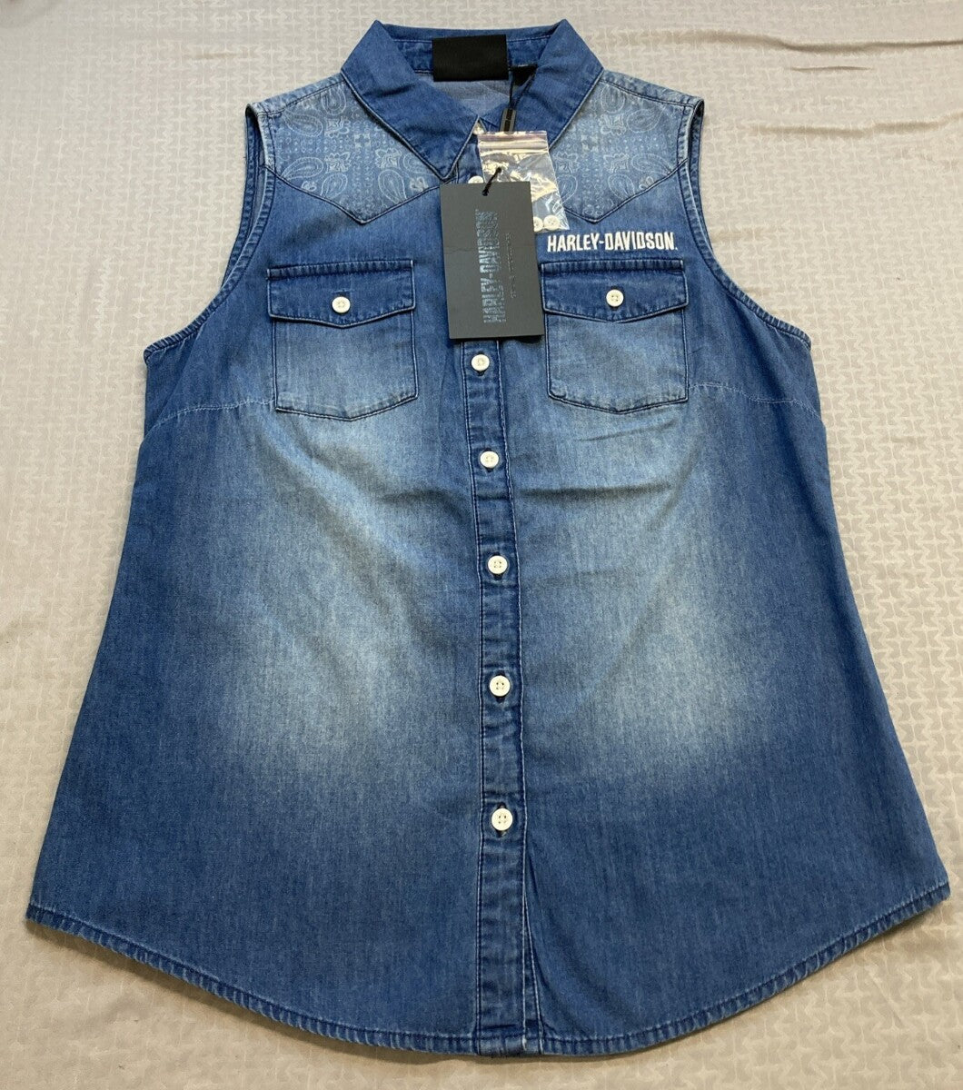 NEW GENUINE HARLEY DAVIDSON 96662-22VW SMALL SHIRT WOVEN BLUE Liberty Bell Denim