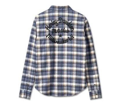 NEW GENUINE HARLEY DAVIDSON 96747-23VW XS SHIRT WOVEN BLUE PLAID Retro Club Crew