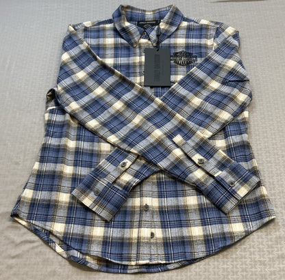 NEW GENUINE HARLEY DAVIDSON 96747-23VW S SHIRT WOVEN BLUE PLAID Retro Club Crew