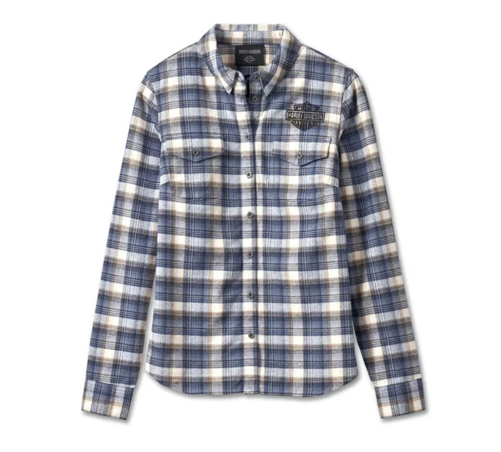 NEW GENUINE HARLEY DAVIDSON 96747-23VW M SHIRT WOVEN BLUE PLAID Retro Club Crew