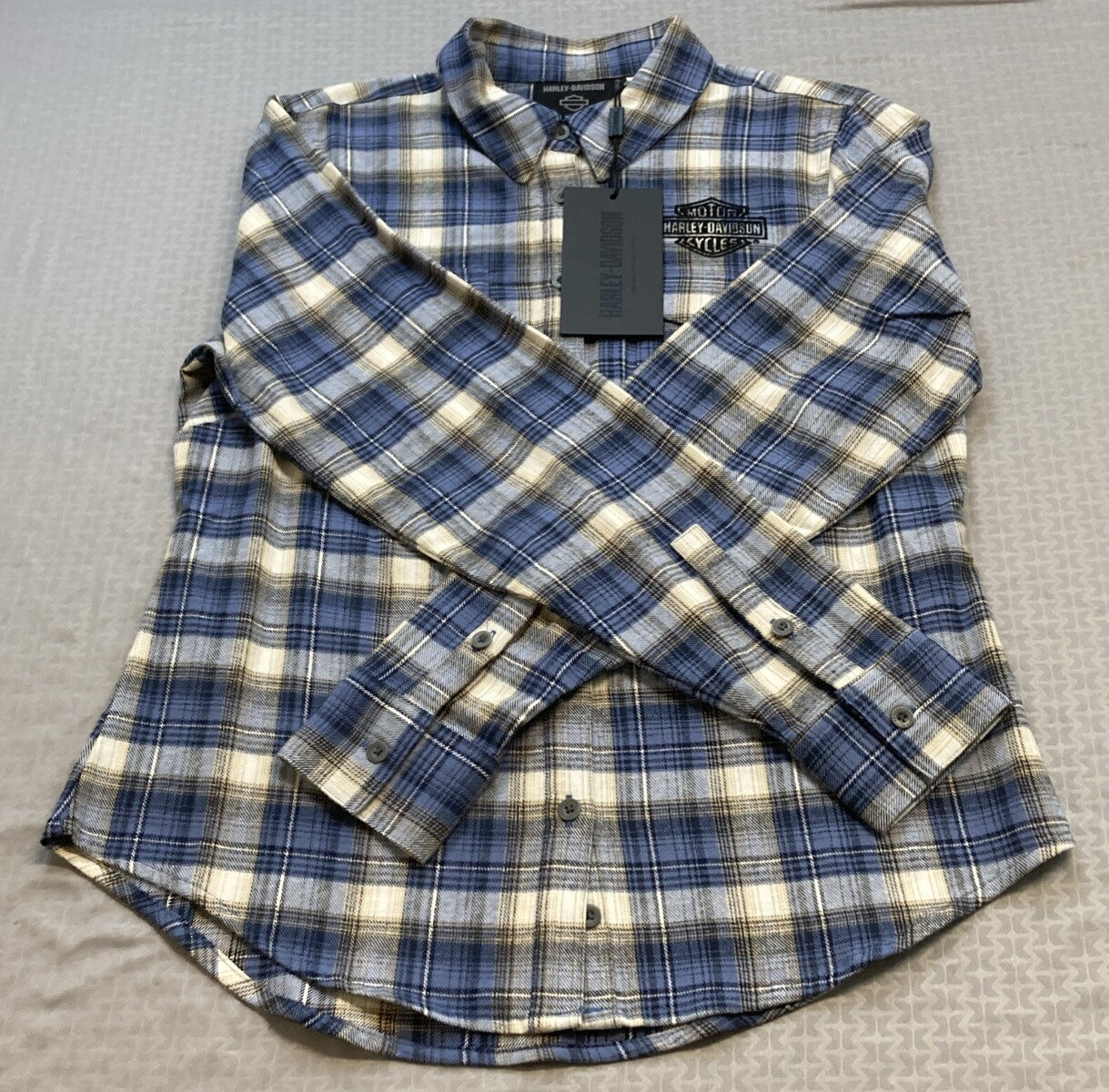 NEW GENUINE HARLEY DAVIDSON 96747-23VW M SHIRT WOVEN BLUE PLAID Retro Club Crew