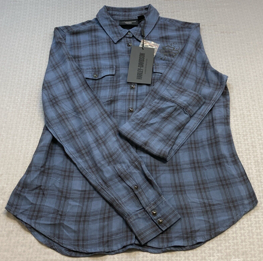 NEW GENUINE HARLEY DAVIDSON 96480-23VW XLARGE SHIRT BLUE PLAID Enchanted