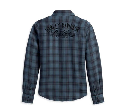 NEW GENUINE HARLEY DAVIDSON 96480-23VW WOMEN'S 1W SHIRT BLUE PLAID ENCHANTED