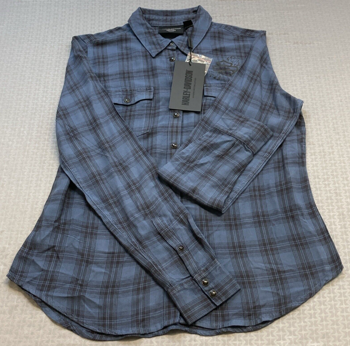 NEW GENUINE HARLEY DAVIDSON 96480-23VW WOMEN'S 2W SHIRT BLUE PLAID ENCHANTED