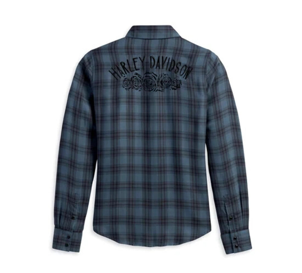 NEW GENUINE HARLEY DAVIDSON 96480-23VW WOMEN'S 3W SHIRT BLUE PLAID ENCHANTED