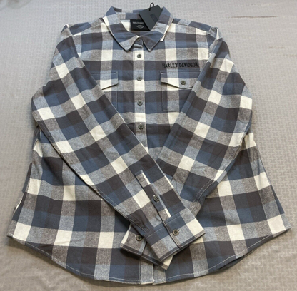 NEW GENUINE HARLEY DAVIDSON 96483-23VW WOMEN'S L SHIRT BLUE PLAID Retro Winged