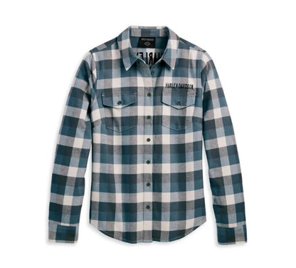 NEW GENUINE HARLEY DAVIDSON 96483-23VW WOMEN'S 2XL SHIRT BLUE PLAID Retro Winged