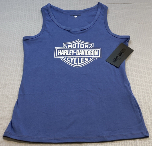 NEW GENUINE HARLEY DAVIDSON 96649-22VW WOMEN'S SMALL TANK KNIT BLUE Bar & Shield