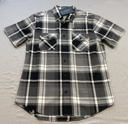 NEW GENUINE HARLEY DAVIDSON 96159-23VM MEN'S MED SHIRT WOVEN NEUTRAL PLAID