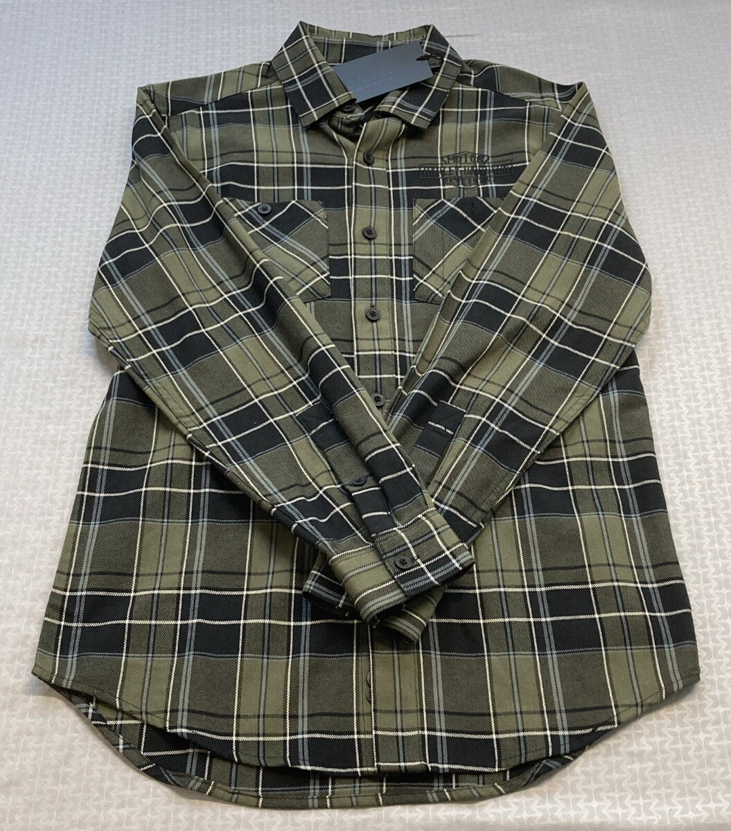 NEW GENUINE HARLEY DAVIDSON 96126-23VM MEN'S SMALL SHIRT WOVEN GREEN PLAID