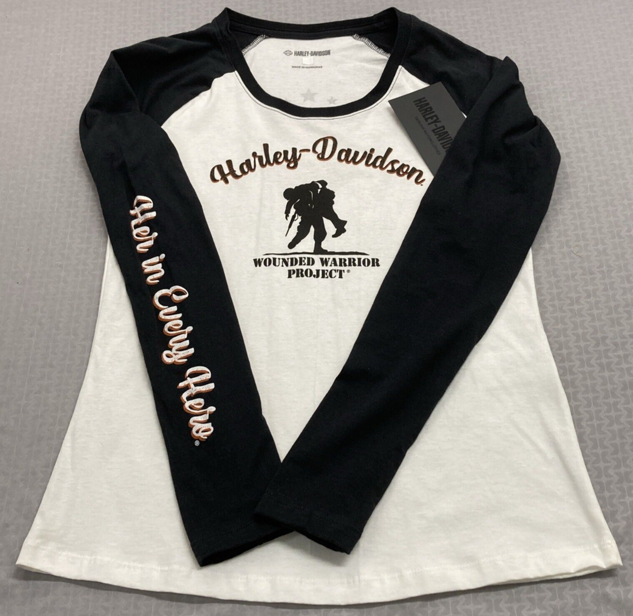 NEW GENUINE HARLEY DAVIDSON 96199-23VW WOMEN'S XSMALL TEE WWP BLACK COLORBLOCK