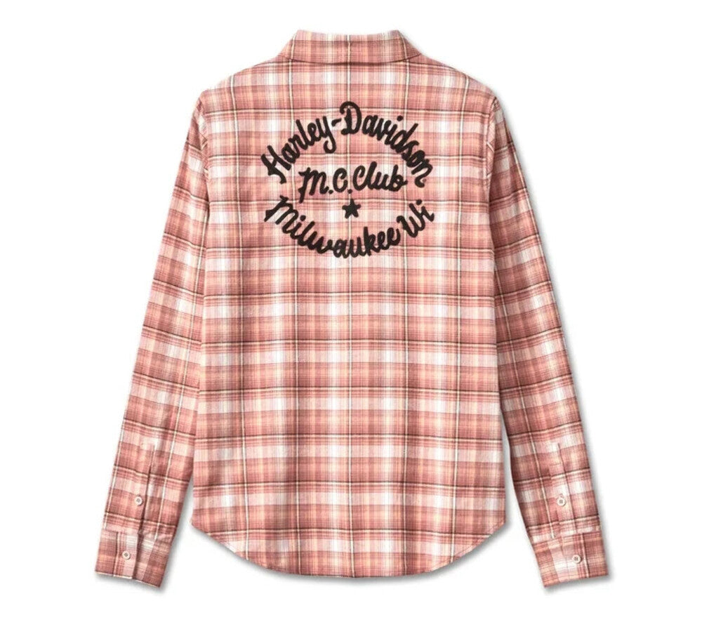 NEW HARLEY DAVIDSON 96748-23VW Women's Retro Club Crew Plaid Flannel Shirt L