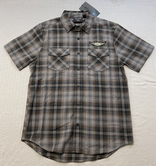 NEW GENUINE HARLEY DAVIDSON 96386-23VM Men's Oval Path Shirt - Black Plaid MED