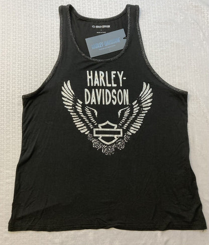 NEW HARLEY DAVIDSON 96444-23VW Women's Gathering Roses Fashion Tank BLACK MED