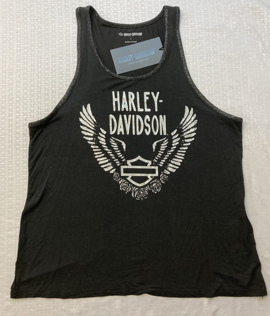 NEW HARLEY DAVIDSON 96444-23VW Women's Gathering Roses Fashion Tank BLACK MED