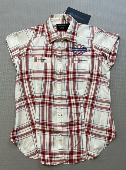 NEW HARLEY DAVIDSON 96669-22VW 2XL Women's Land Of Liberty Plaid Shirt RED