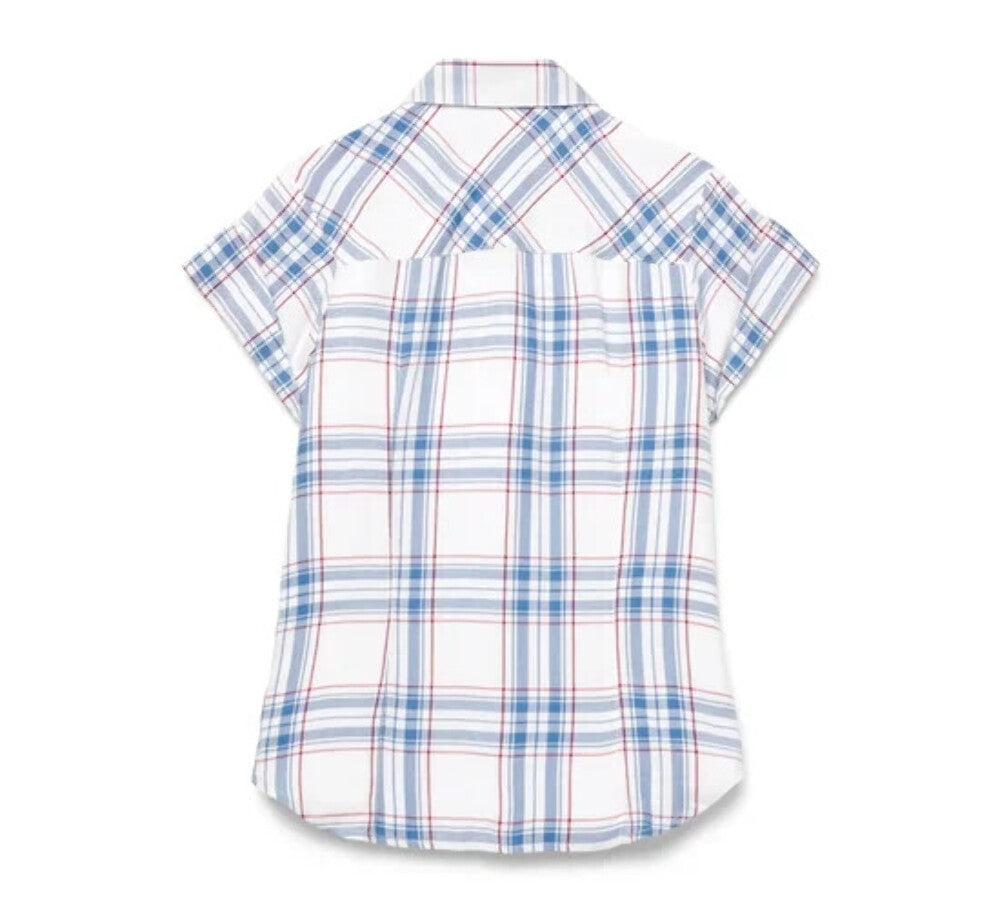 NEW HARLEY DAVIDSON 96668-22VW XL Women's Land Of Liberty Plaid Shirt  BLUE