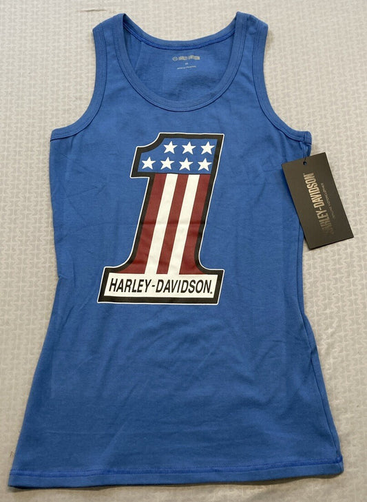 NEW HARLEY DAVIDSON 96652-22VW XS Women's Ultra Classic #1 Rib Tank BLUE