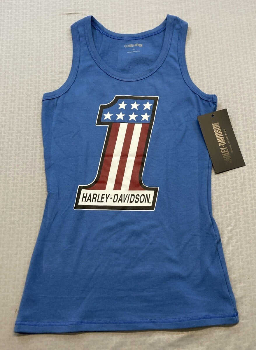 NEW HARLEY DAVIDSON 96652-22VW S Women's Ultra Classic #1 Rib Tank BLUE